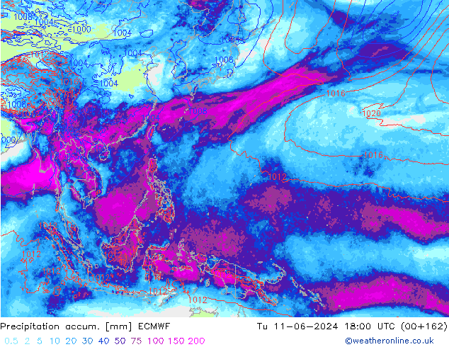 Precipitation accum. ECMWF вт 11.06.2024 18 UTC