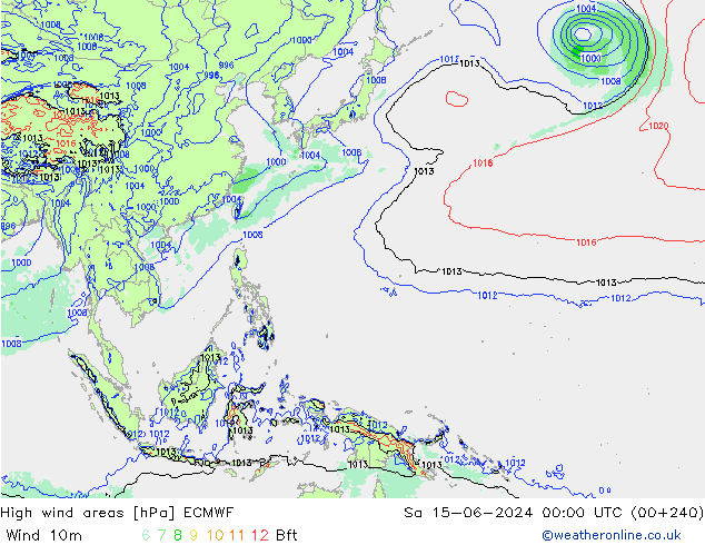 High wind areas ECMWF Sa 15.06.2024 00 UTC