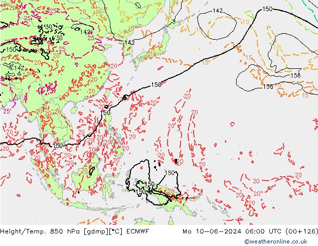 Height/Temp. 850 hPa ECMWF Mo 10.06.2024 06 UTC