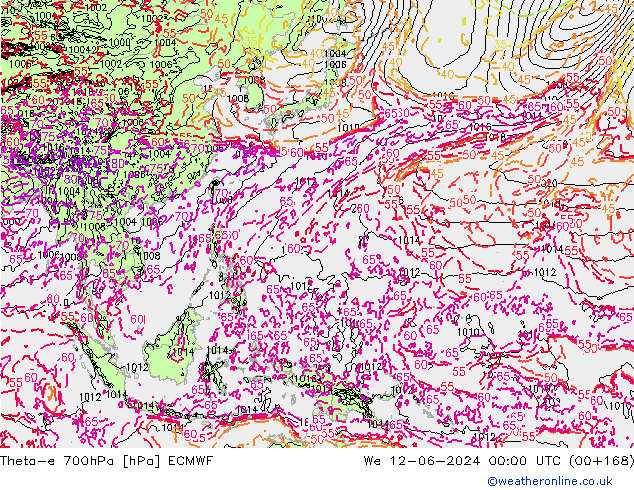 Theta-e 700hPa ECMWF St 12.06.2024 00 UTC