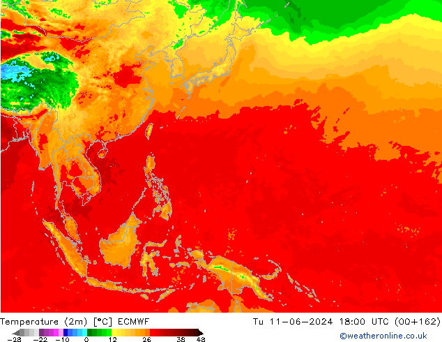 Temperature (2m) ECMWF Út 11.06.2024 18 UTC