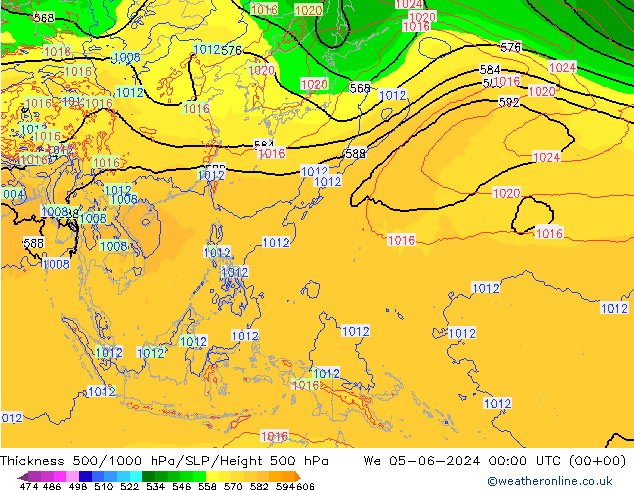 500-1000 hPa Kalınlığı ECMWF Çar 05.06.2024 00 UTC