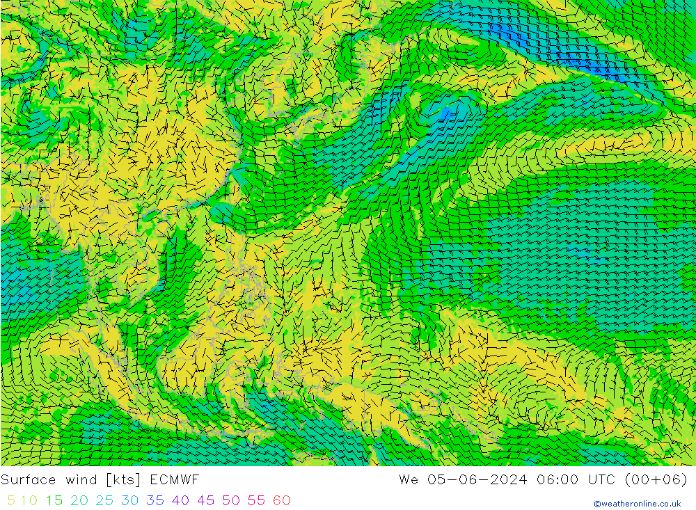 Wind 10 m ECMWF wo 05.06.2024 06 UTC