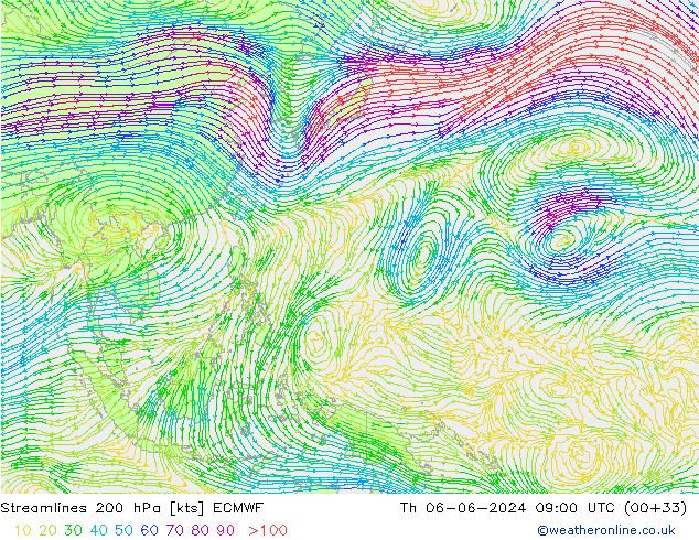 Stromlinien 200 hPa ECMWF Do 06.06.2024 09 UTC