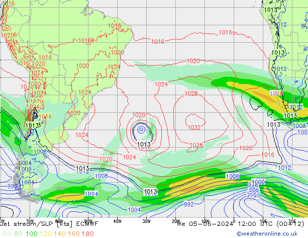 Prąd strumieniowy ECMWF śro. 05.06.2024 12 UTC