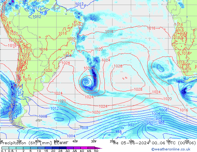 Z500/Rain (+SLP)/Z850 ECMWF mer 05.06.2024 06 UTC