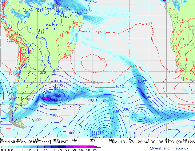 Precipitation (6h) ECMWF Mo 10.06.2024 06 UTC