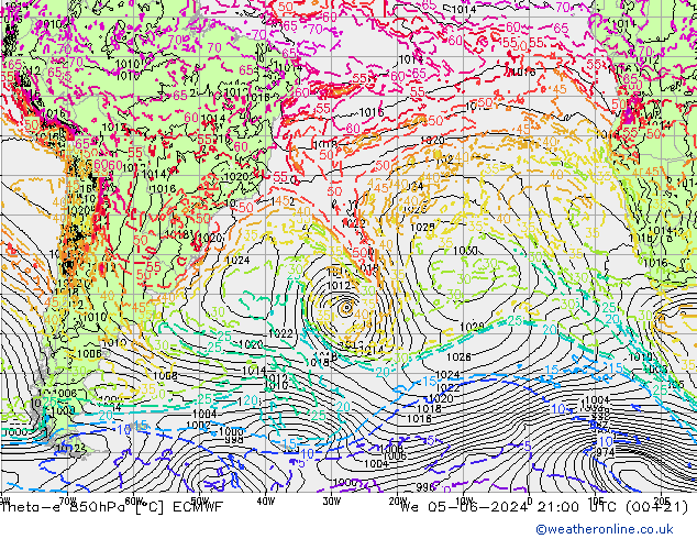 Theta-e 850hPa ECMWF  05.06.2024 21 UTC