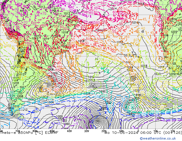 Theta-e 850hPa ECMWF pon. 10.06.2024 06 UTC