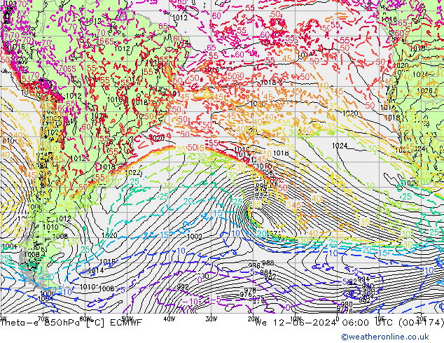 Theta-e 850hPa ECMWF St 12.06.2024 06 UTC