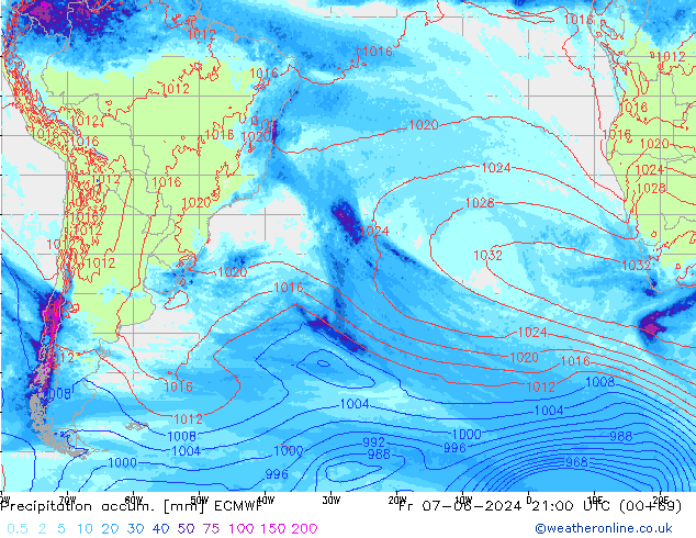 Precipitation accum. ECMWF пт 07.06.2024 21 UTC