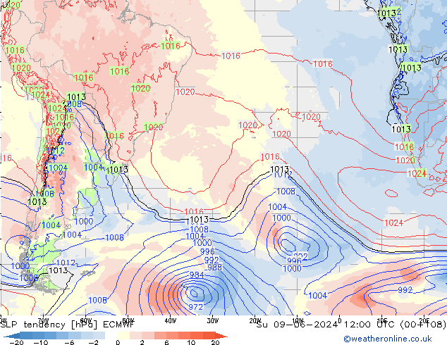 Tendenza di Pressione ECMWF dom 09.06.2024 12 UTC