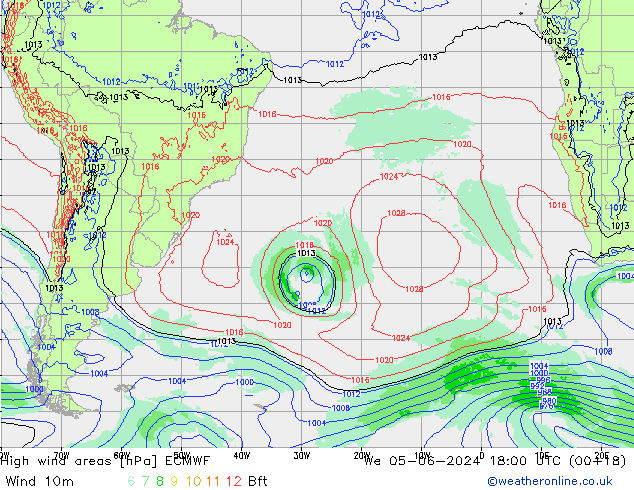 yüksek rüzgarlı alanlar ECMWF Çar 05.06.2024 18 UTC