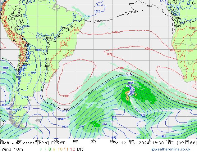 High wind areas ECMWF We 12.06.2024 18 UTC