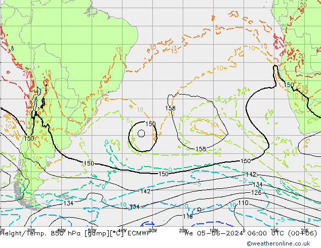 Z500/Rain (+SLP)/Z850 ECMWF mer 05.06.2024 06 UTC