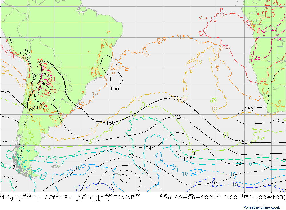 Z500/Rain (+SLP)/Z850 ECMWF dom 09.06.2024 12 UTC