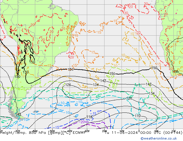 Z500/Yağmur (+YB)/Z850 ECMWF Sa 11.06.2024 00 UTC