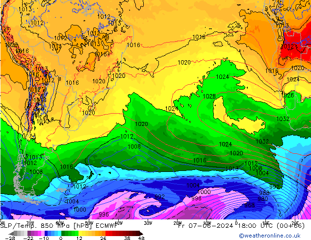 850 hPa Yer Bas./Sıc ECMWF Cu 07.06.2024 18 UTC