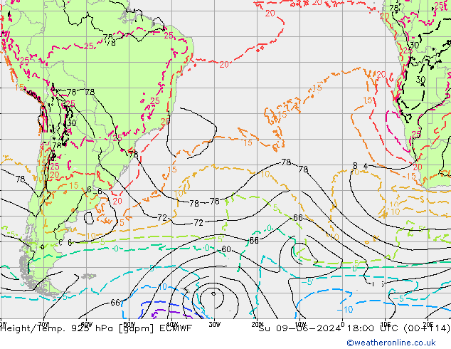 Height/Temp. 925 hPa ECMWF dom 09.06.2024 18 UTC