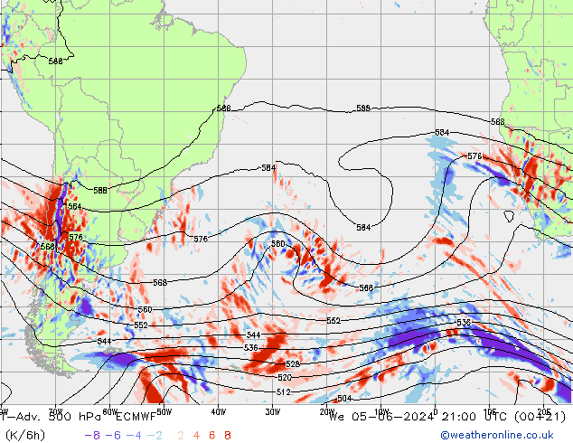 T-Adv. 500 hPa ECMWF śro. 05.06.2024 21 UTC