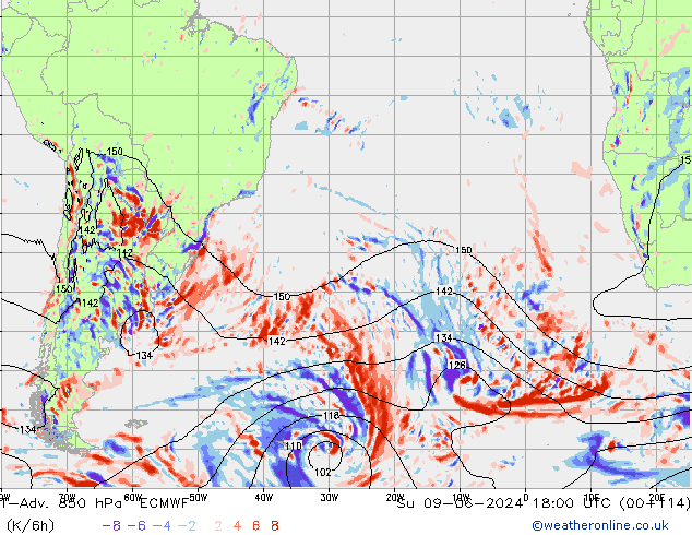 T-Adv. 850 hPa ECMWF nie. 09.06.2024 18 UTC