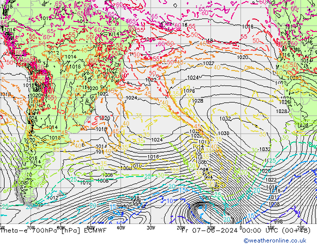 Theta-e 700hPa ECMWF ven 07.06.2024 00 UTC