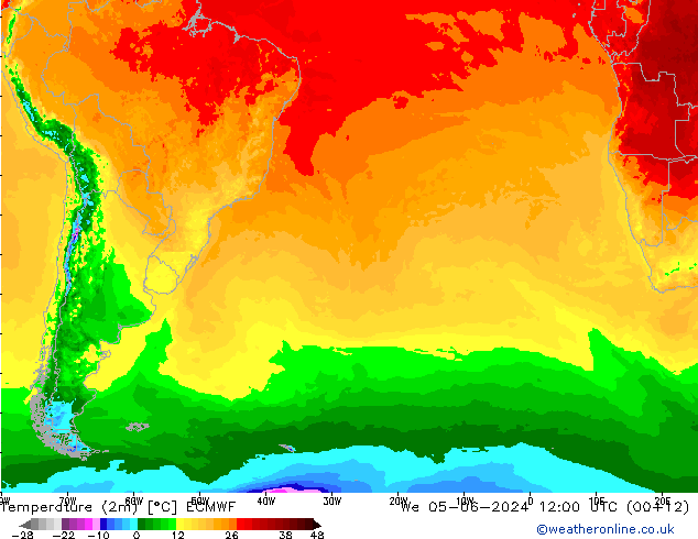 Temperatura (2m) ECMWF Qua 05.06.2024 12 UTC