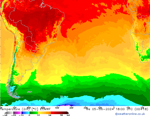 Temperature (2m) ECMWF St 05.06.2024 18 UTC