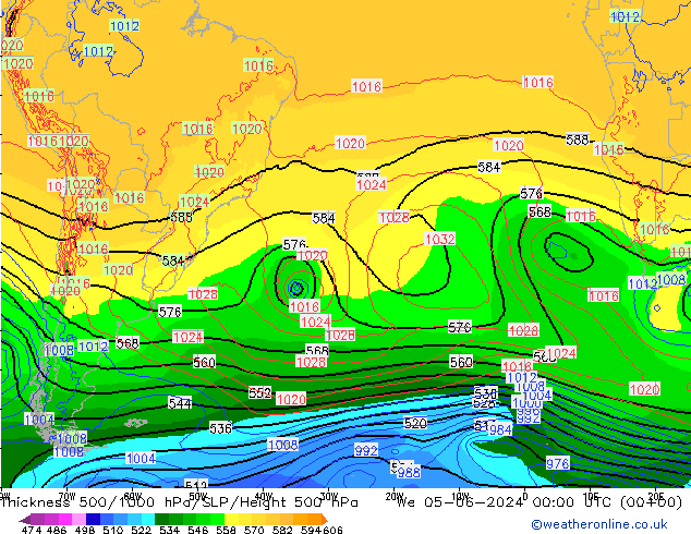 Thck 500-1000hPa ECMWF mer 05.06.2024 00 UTC