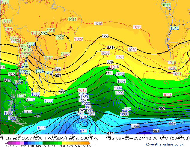 Thck 500-1000hPa ECMWF nie. 09.06.2024 12 UTC