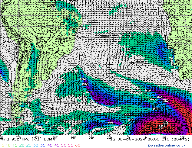 Vent 950 hPa ECMWF sam 08.06.2024 00 UTC