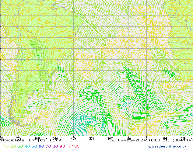 Streamlines 10m ECMWF Su 09.06.2024 18 UTC