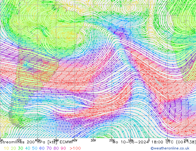 Stroomlijn 200 hPa ECMWF ma 10.06.2024 18 UTC