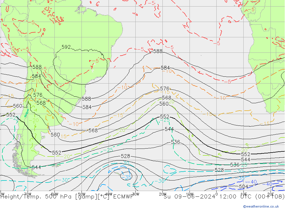 Z500/Rain (+SLP)/Z850 ECMWF dom 09.06.2024 12 UTC