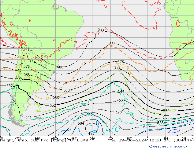 Height/Temp. 500 hPa ECMWF nie. 09.06.2024 18 UTC