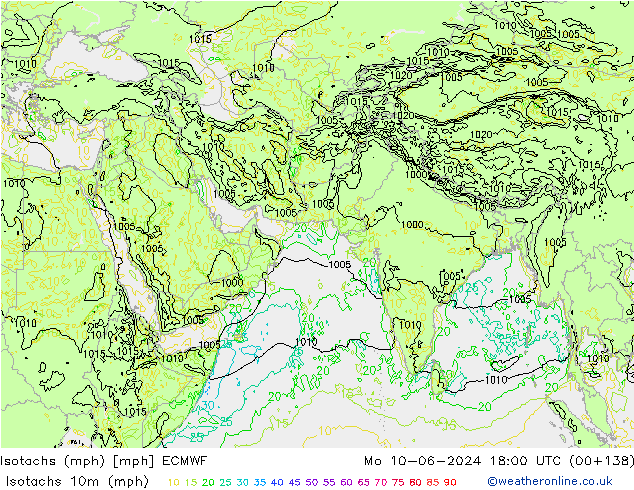 Isotachen (mph) ECMWF Mo 10.06.2024 18 UTC