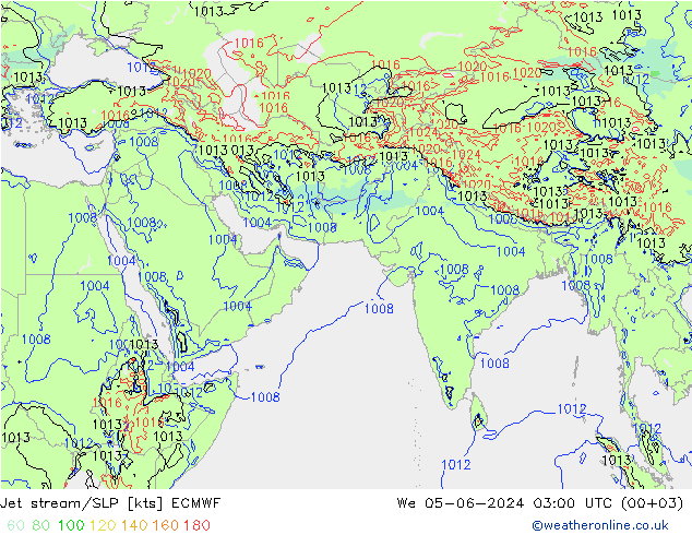 高速氣流/地面气压 ECMWF 星期三 05.06.2024 03 UTC