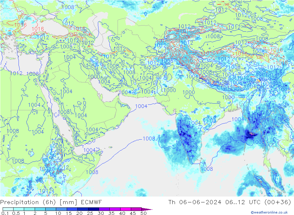 Prec 6h/Wind 10m/950 ECMWF Do 06.06.2024 12 UTC