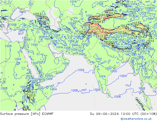 Pressione al suolo ECMWF dom 09.06.2024 12 UTC