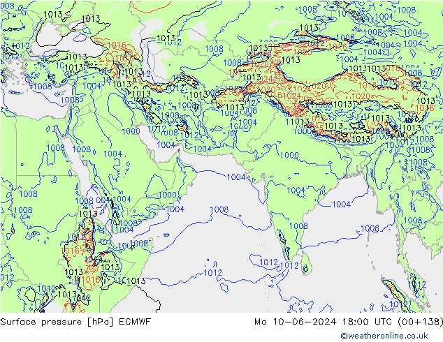 Luchtdruk (Grond) ECMWF ma 10.06.2024 18 UTC