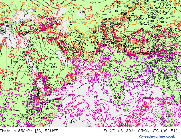 Theta-e 850hPa ECMWF Cu 07.06.2024 03 UTC