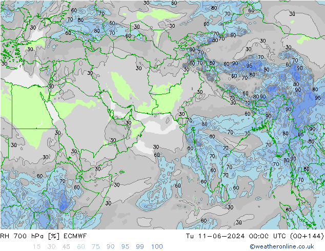 RH 700 hPa ECMWF Tu 11.06.2024 00 UTC