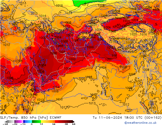 SLP/Temp. 850 hPa ECMWF Ter 11.06.2024 18 UTC