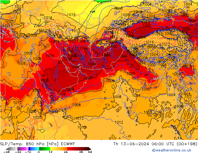 SLP/Temp. 850 hPa ECMWF jue 13.06.2024 06 UTC