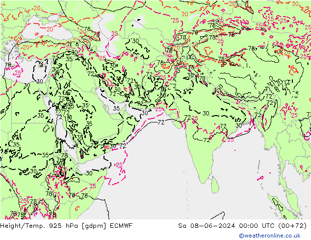 Height/Temp. 925 hPa ECMWF So 08.06.2024 00 UTC