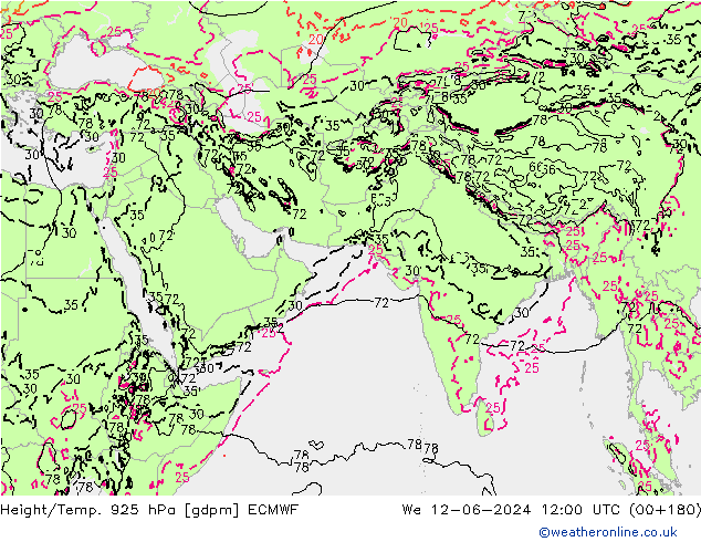 Height/Temp. 925 гПа ECMWF ср 12.06.2024 12 UTC