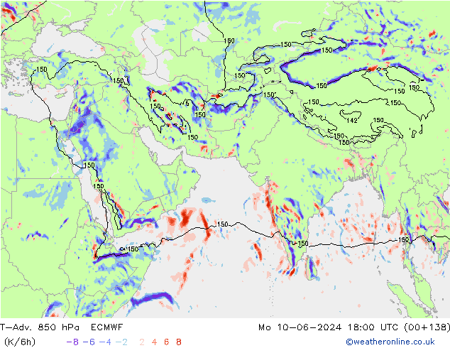 T-Adv. 850 hPa ECMWF Mo 10.06.2024 18 UTC