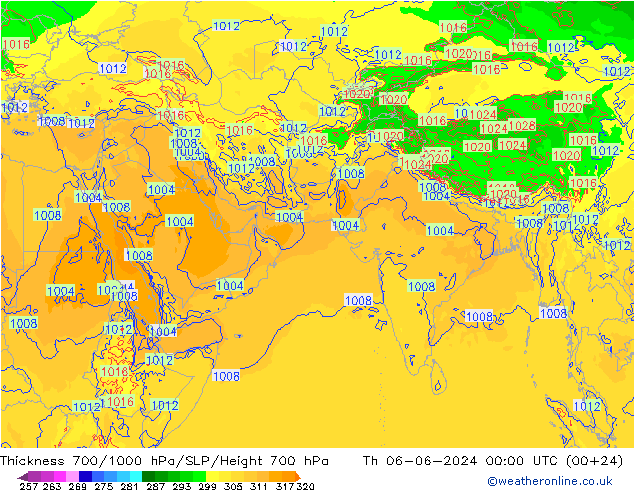 Schichtdicke 700-1000 hPa ECMWF Do 06.06.2024 00 UTC