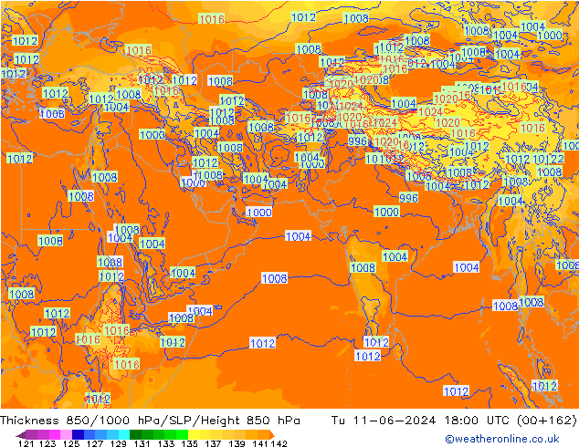 Thck 850-1000 hPa ECMWF Ter 11.06.2024 18 UTC