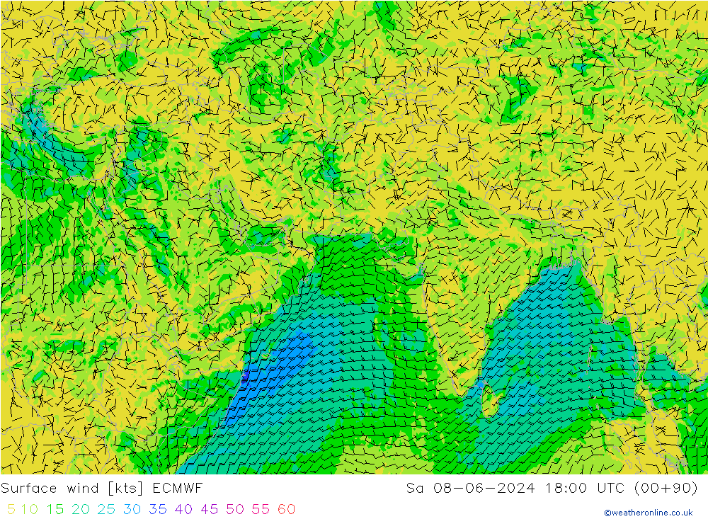 Rüzgar 10 m ECMWF Cts 08.06.2024 18 UTC